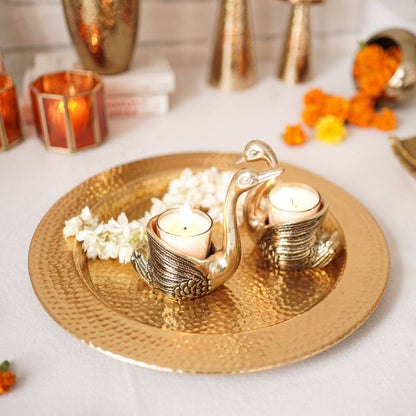 Metal Gold Platter, Decorative metal platter, Metal serving tray, Metal decorative tray