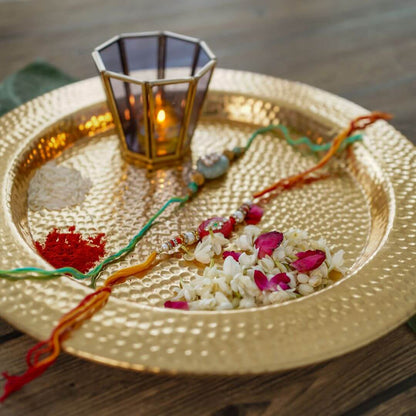 Metal Gold Platter, Decorative metal platter, Metal serving tray, Metal decorative tray