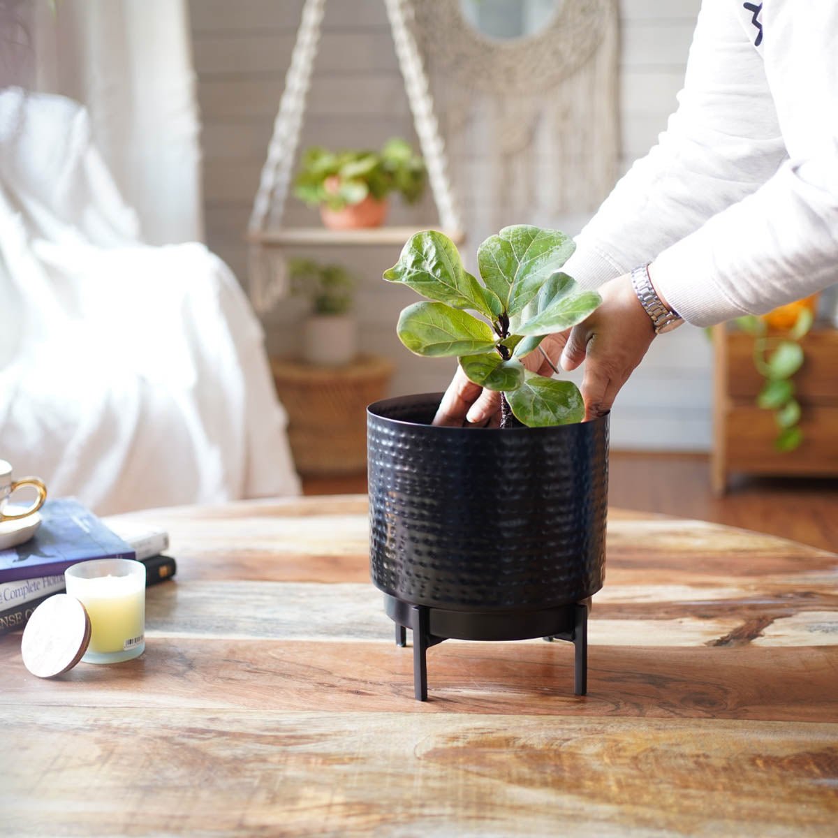 Hammered Indoor Planter - Matt black, 8.3'' - Behoma