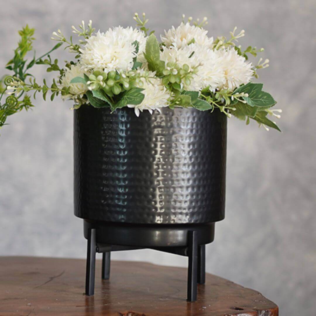 Hammered Indoor Planter - Matt black, 8.3'' - Behoma