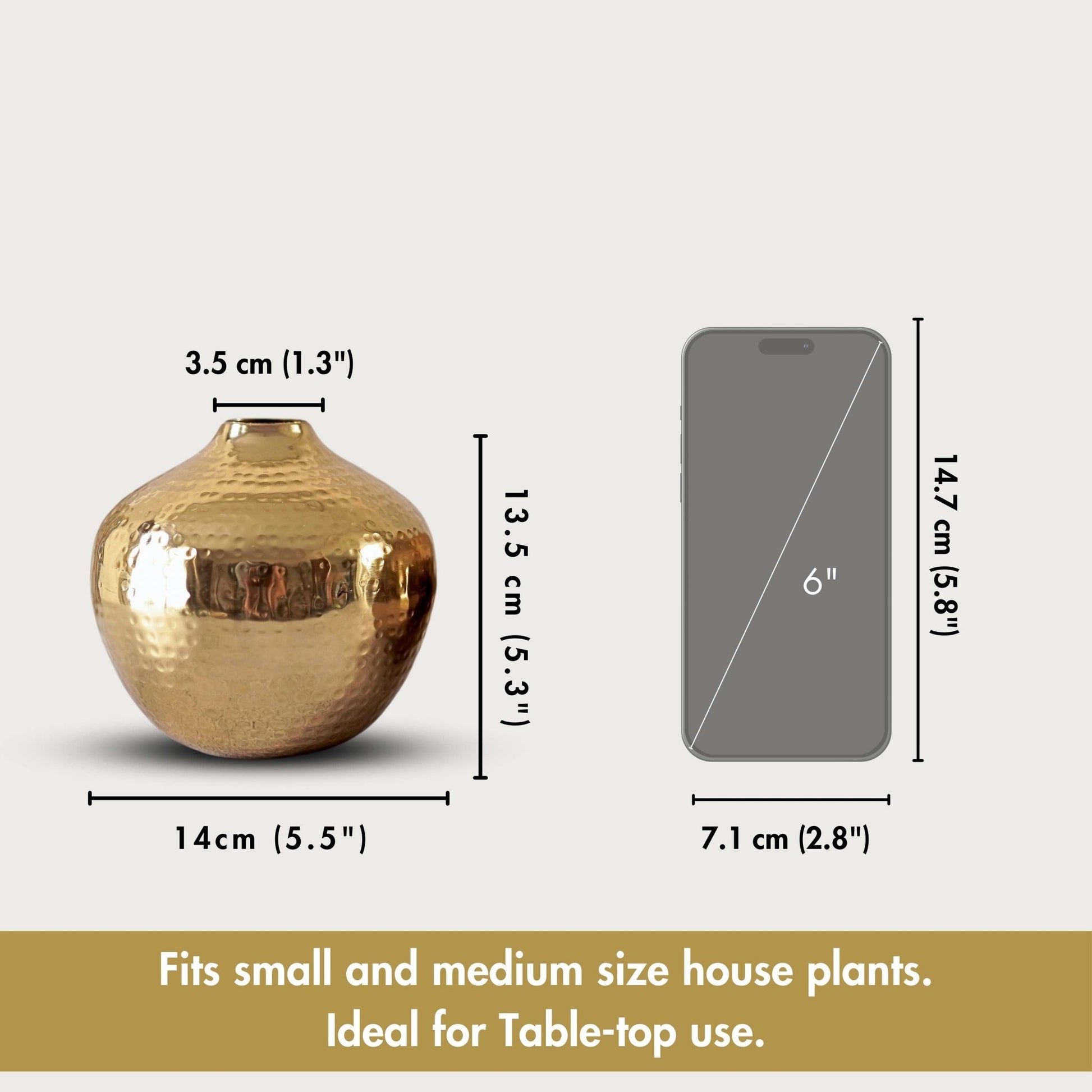 Hammered Metal Flower Vase Small | Gold - Behoma