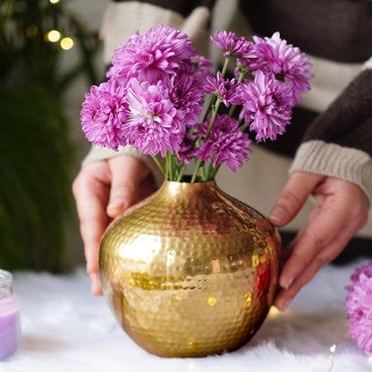 Hammered Metal Flower Vase | Gold - Behoma