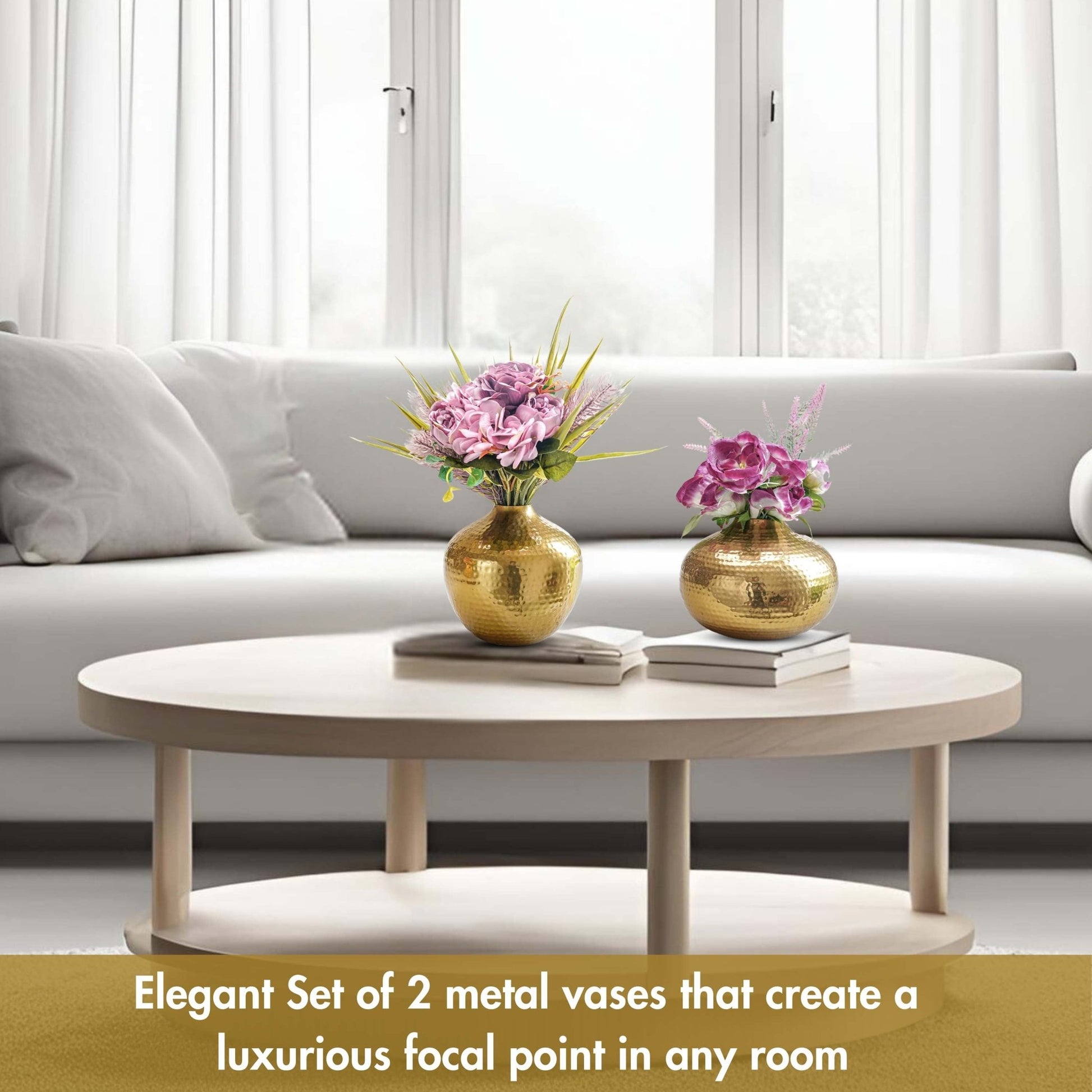 Hammered Metal Flower Vase Set | Gold - Behoma