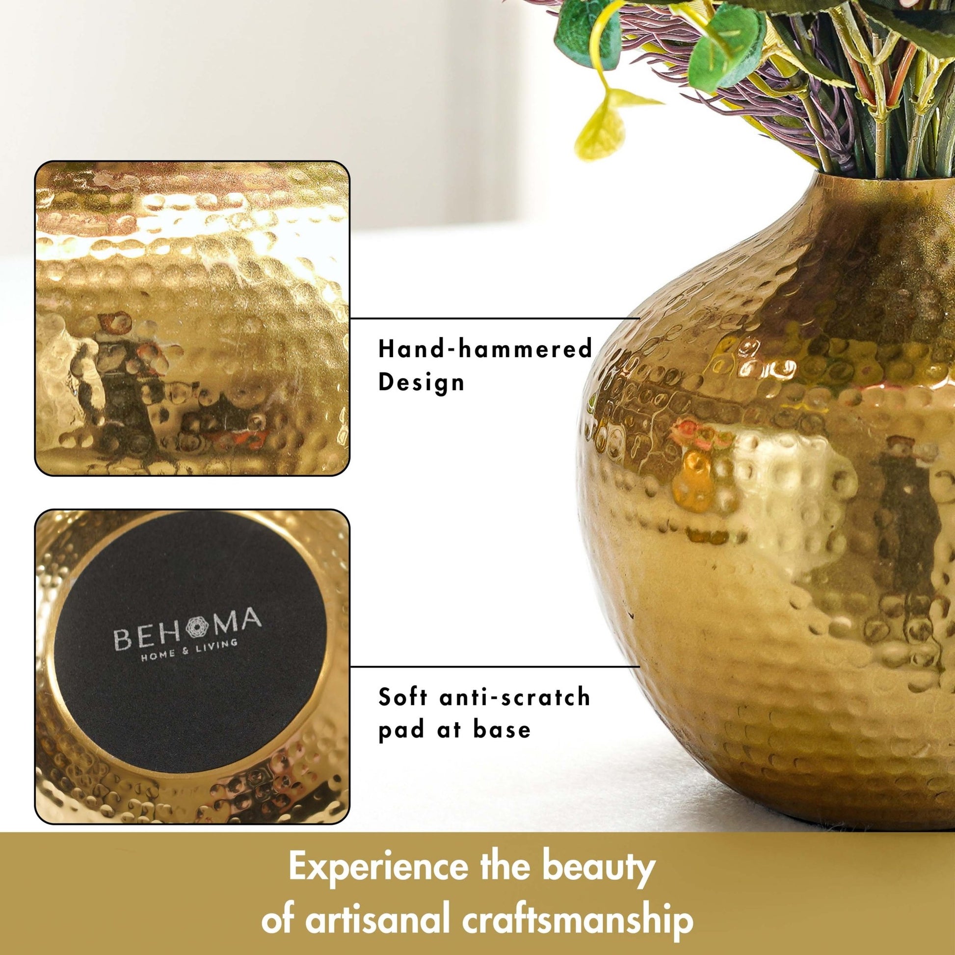 Hammered Metal Flower Vase Set | Gold - Behoma