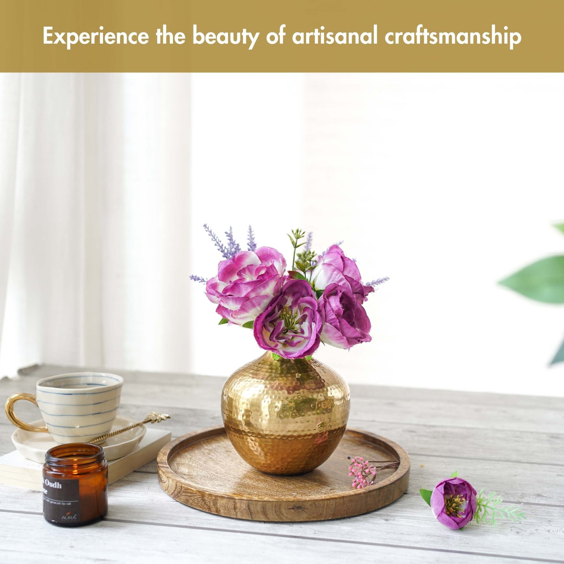Hammered Metal Flower Vase Small | Gold - Behoma