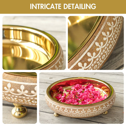 Wooden urli bowl, Traditional urli bowl, Metal urli bowl, Decorative urli bowl