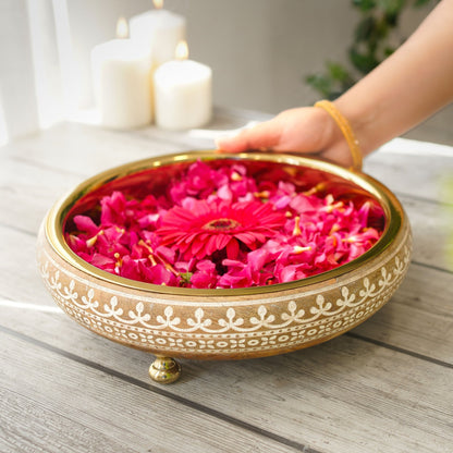 Wooden urli bowl, Traditional urli bowl, Metal urli bowl, Decorative urli bowl