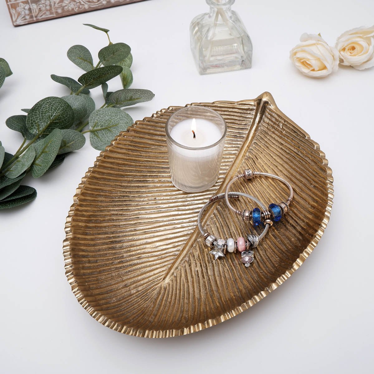 Metal decorative tray, Metal serving tray, Decorative metal platter, Large