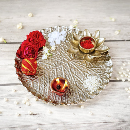 Metal Tray, Lotus leaf metal tray, Metal decorative tray, Metal Pooja Thali