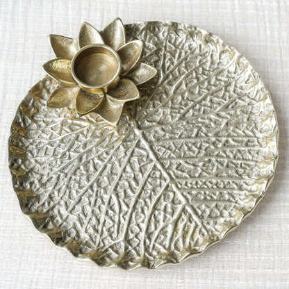 Metal Tray, Lotus leaf metal tray, Metal decorative tray, Metal Pooja Thali