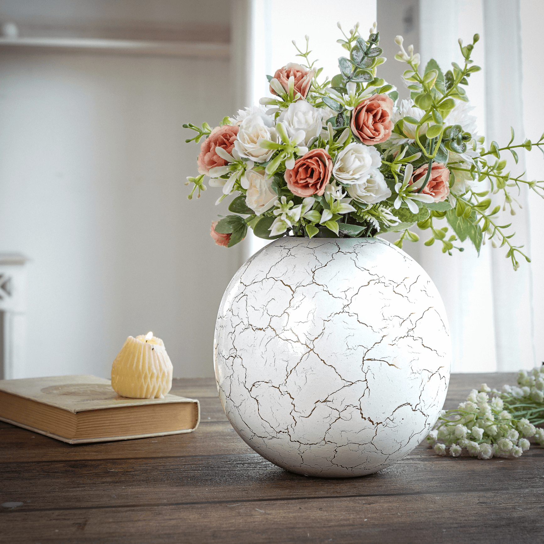 Metal Ball Flower Vase | White - Behoma