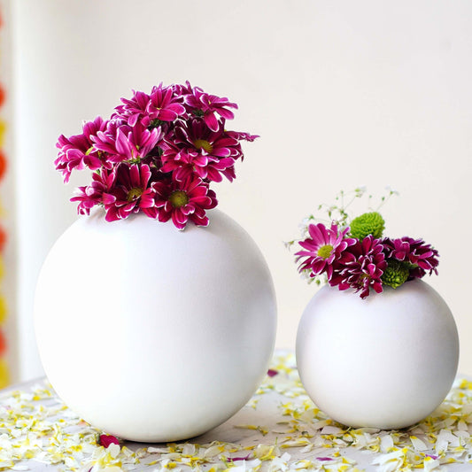 Metal Ball Flower Vase Set of 2 | White - Behoma