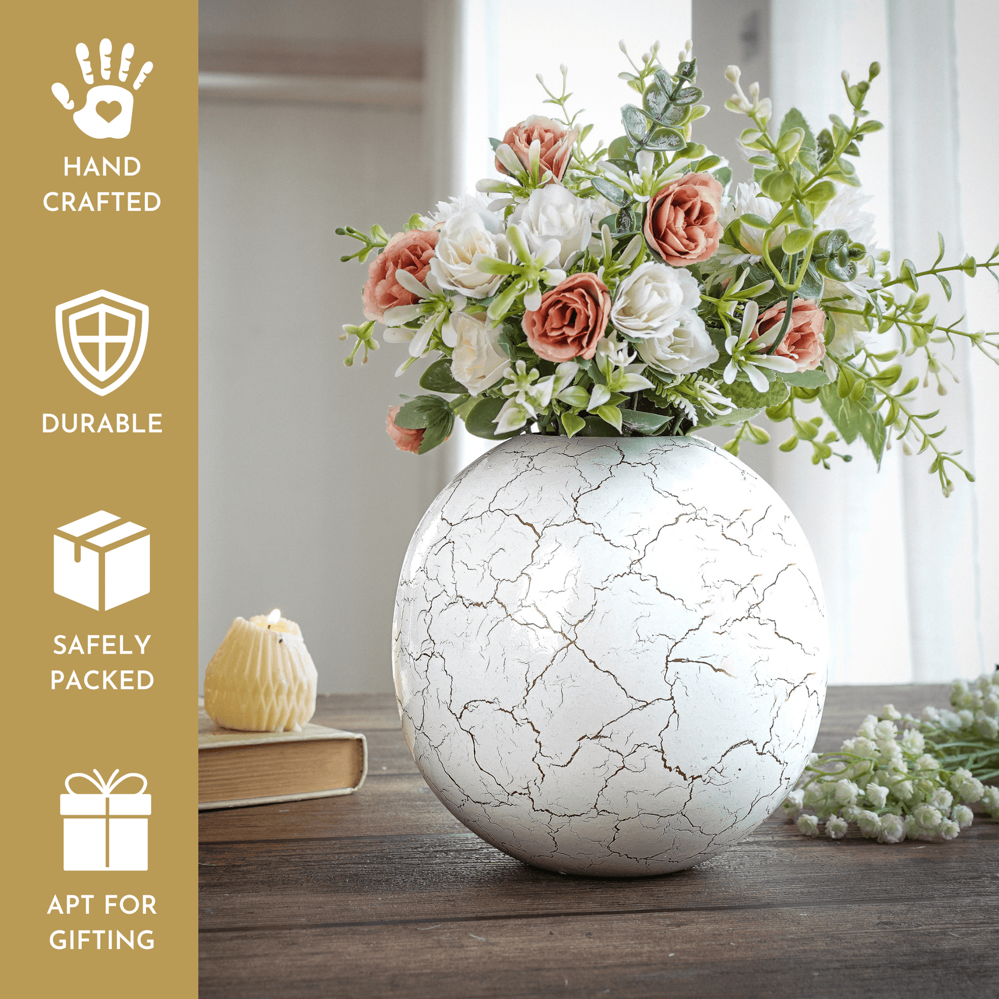 Metal Ball Flower Vase | White - Behoma