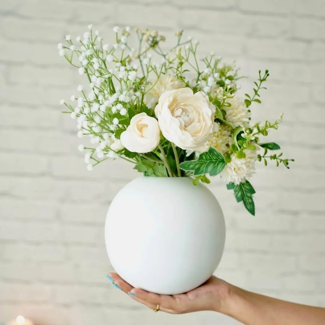 Metal Ball Flower Vase Large | White - Behoma