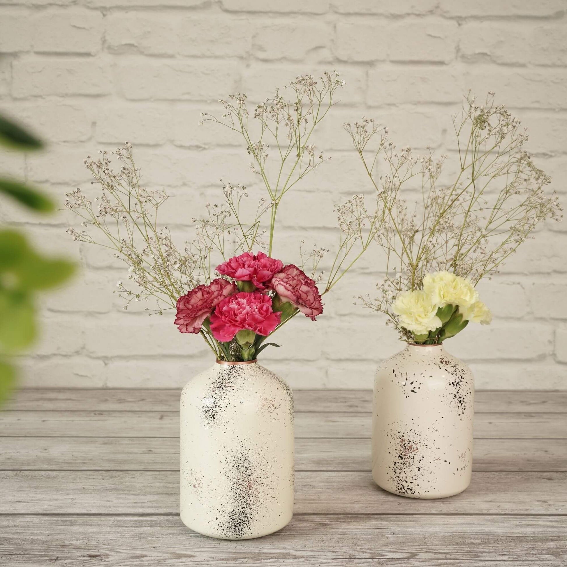 Metal Bottle Flower Vase, Black Crackled, Set of 2 - 6.2'' - Behoma