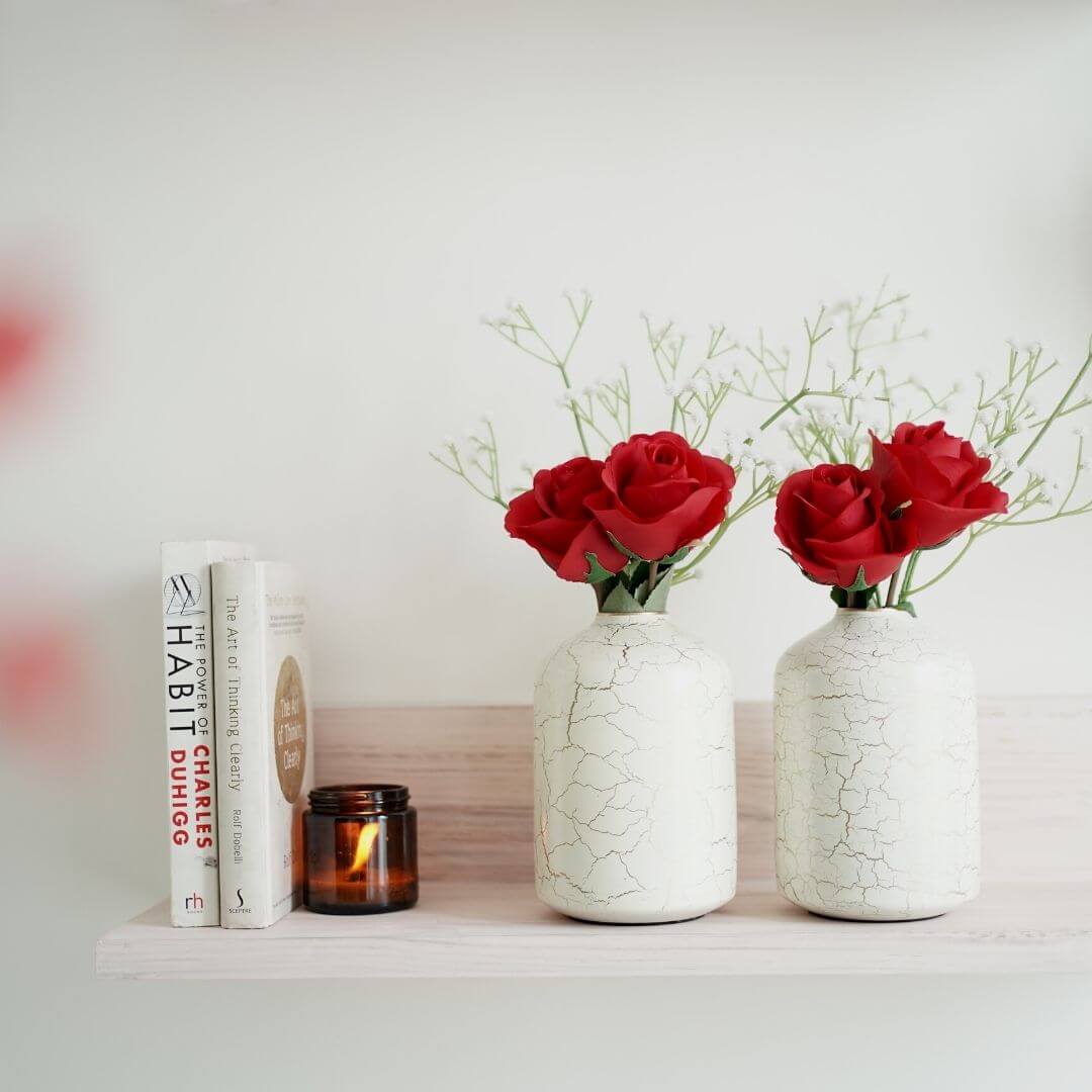 Metal Bottle Flower Vase, Off white  - Behoma