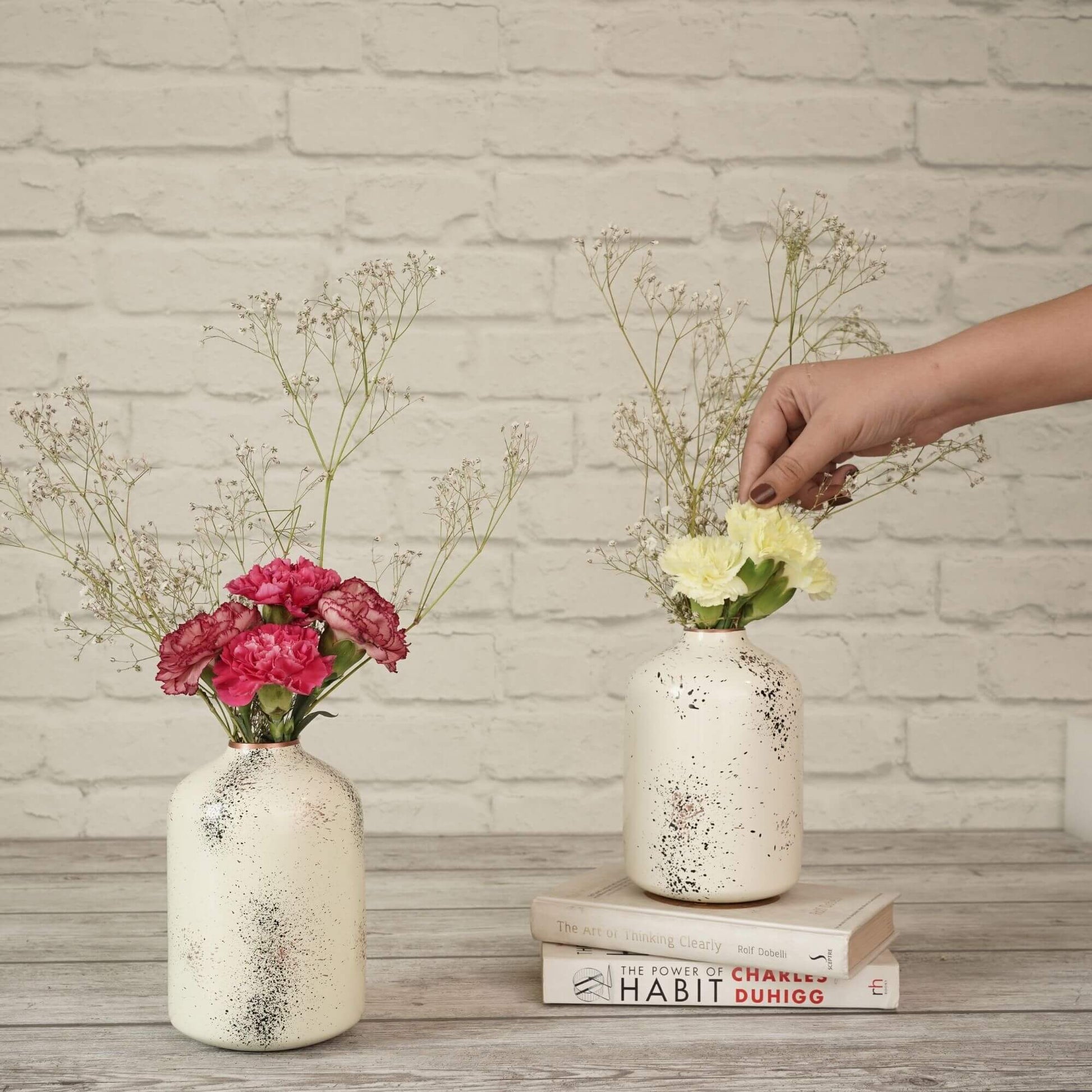 Metal Bottle Flower Vase, Black Crackled, Set of 2 - 6.2'' - Behoma