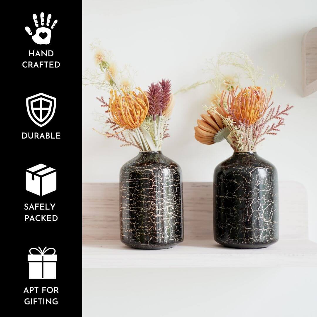 Metal Bottle Flower Vase, Black - Behoma