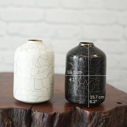 Metal Bottle Flower Vase Set, Crackled - Behoma
