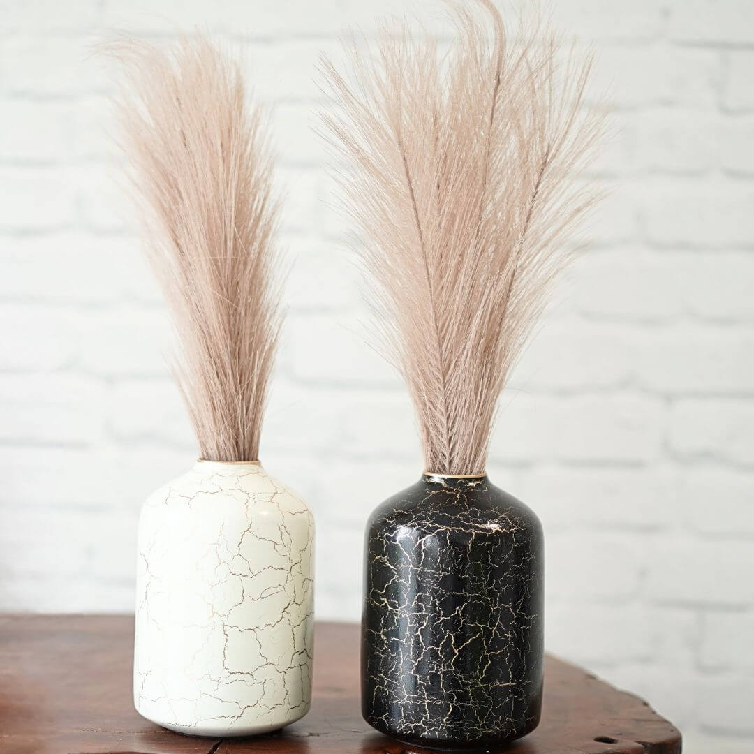 Metal Bottle Flower Vase Set, Crackled - Behoma