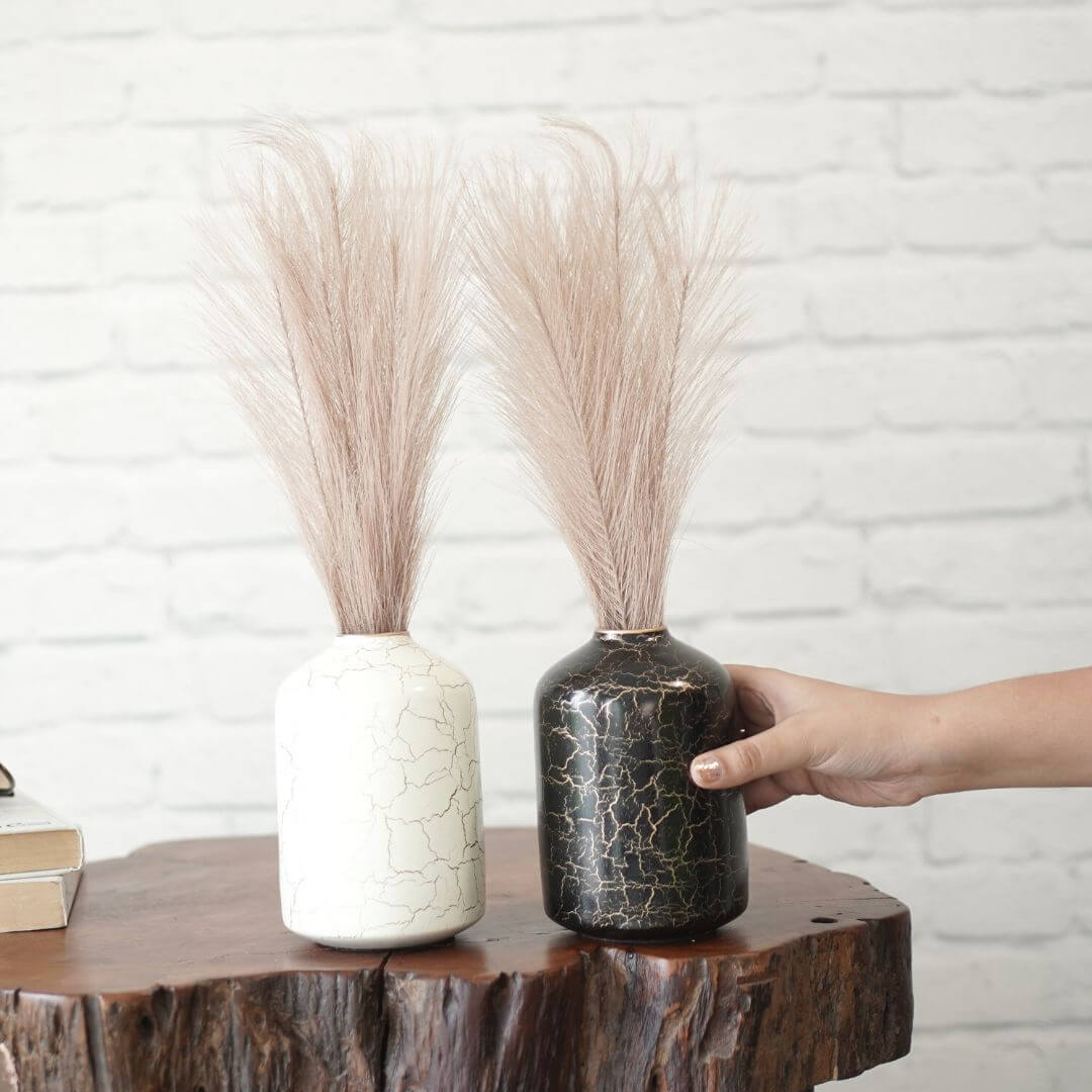 Metal Bottle Flower Vase Set, Crackled - Behoma