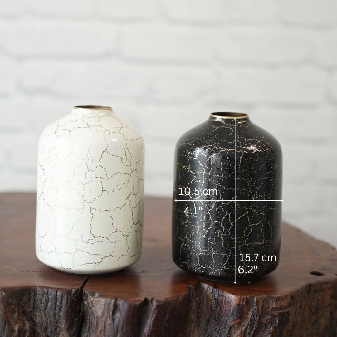 Metal Bottle Flower Vase Set, Crackled - Behoma