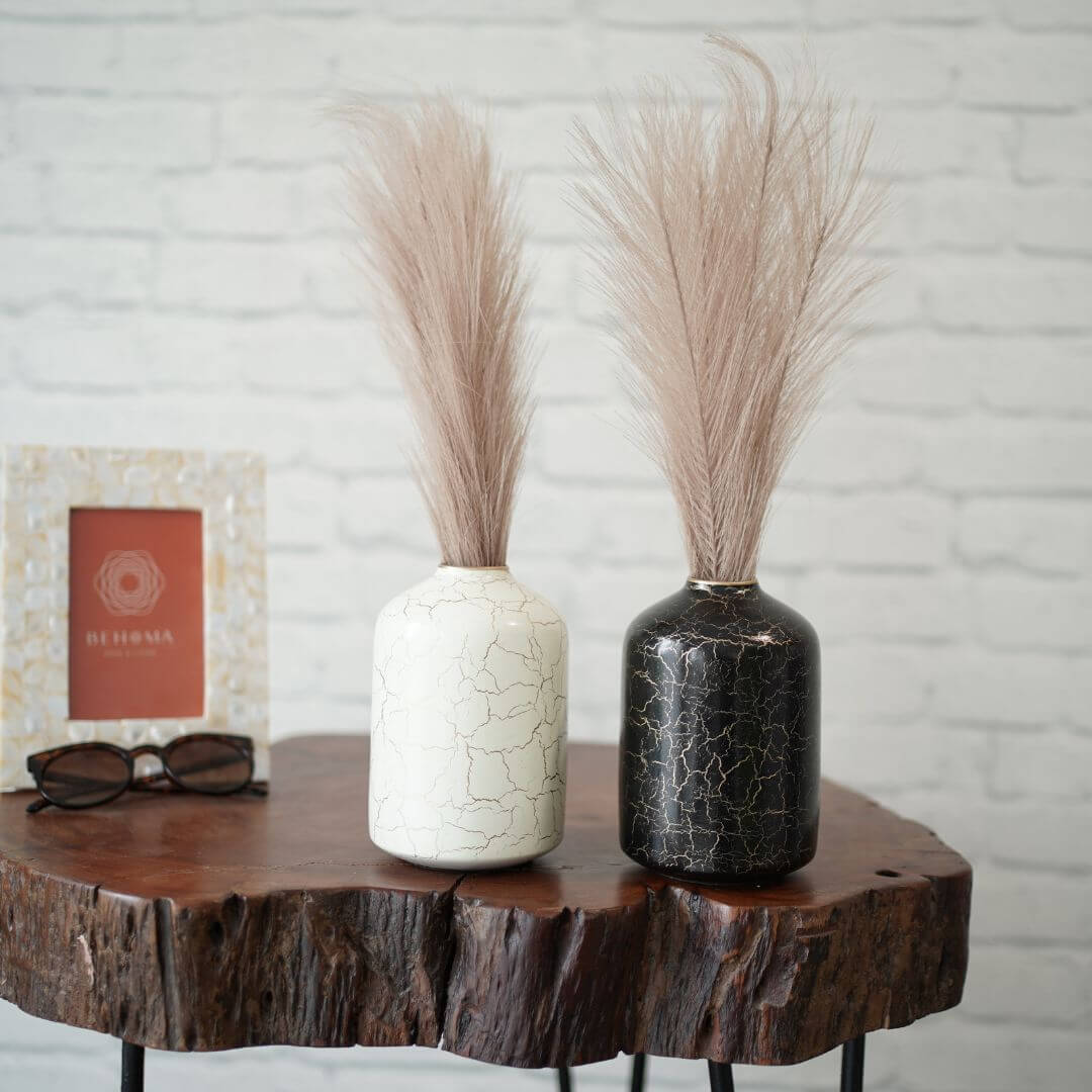 Metal Bottle Flower Vase Set, Crackled - Behoma