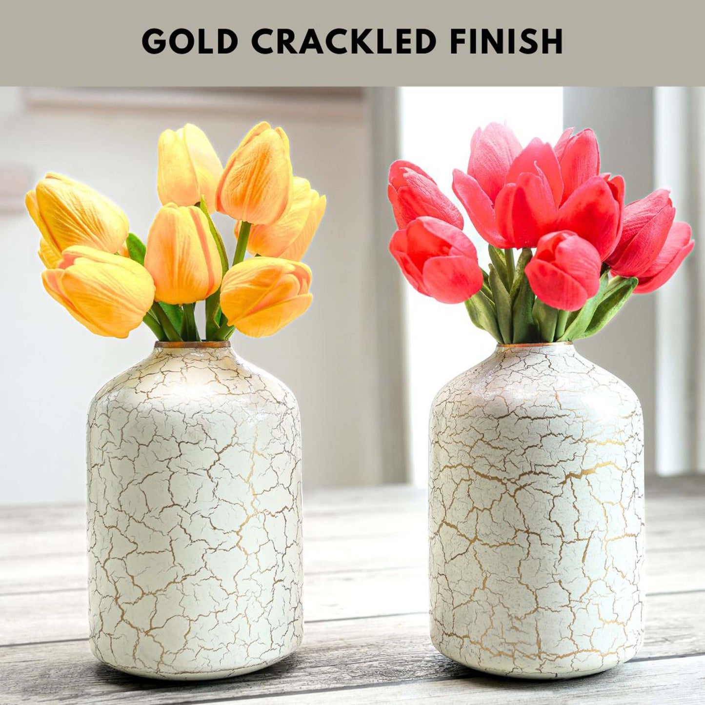 Metal Bottle Flower Vase, Off white  - Behoma