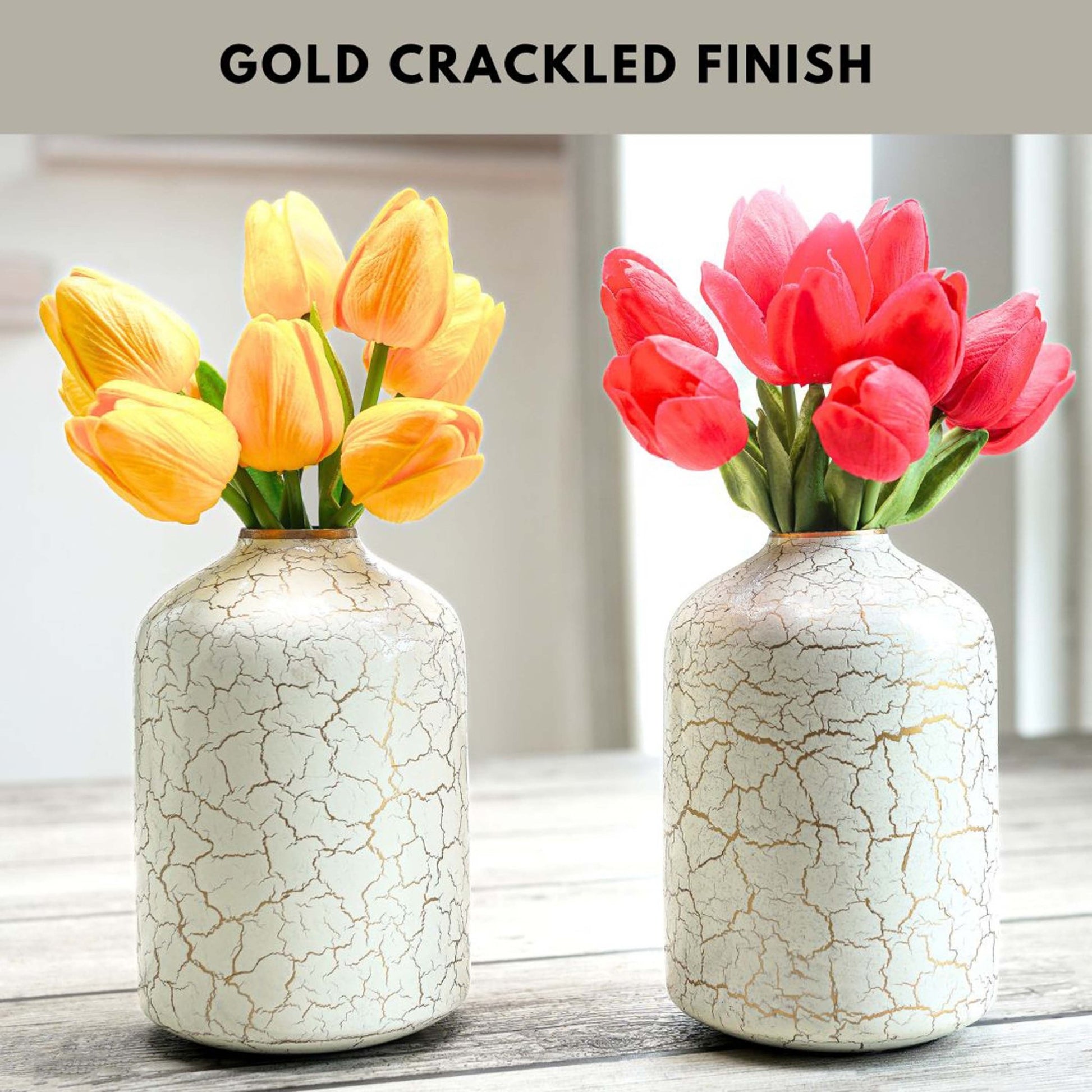Metal Bottle Flower Vase, Off white  - Behoma