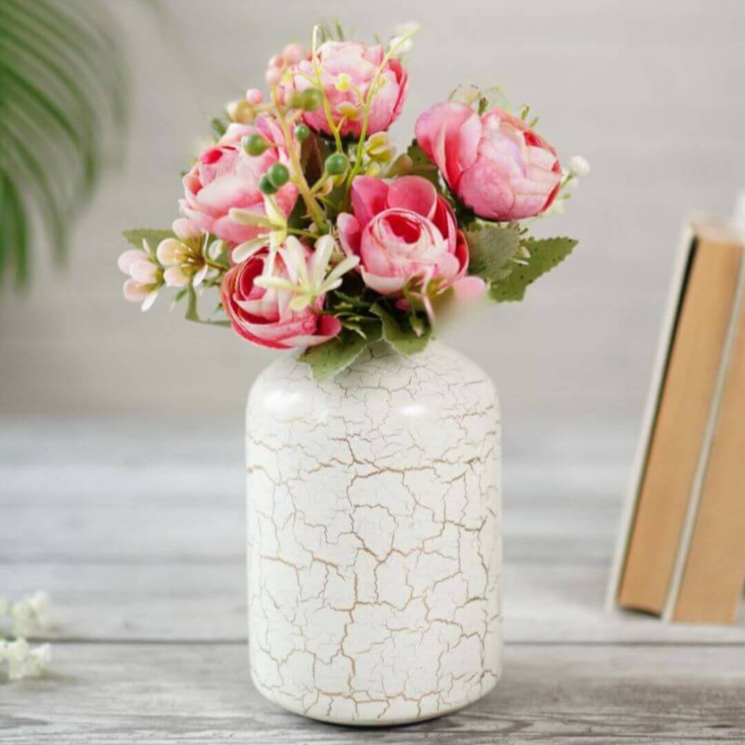 Metal Bud Bottle Flower Vase, Black Crackled, 6.2'' - Behoma