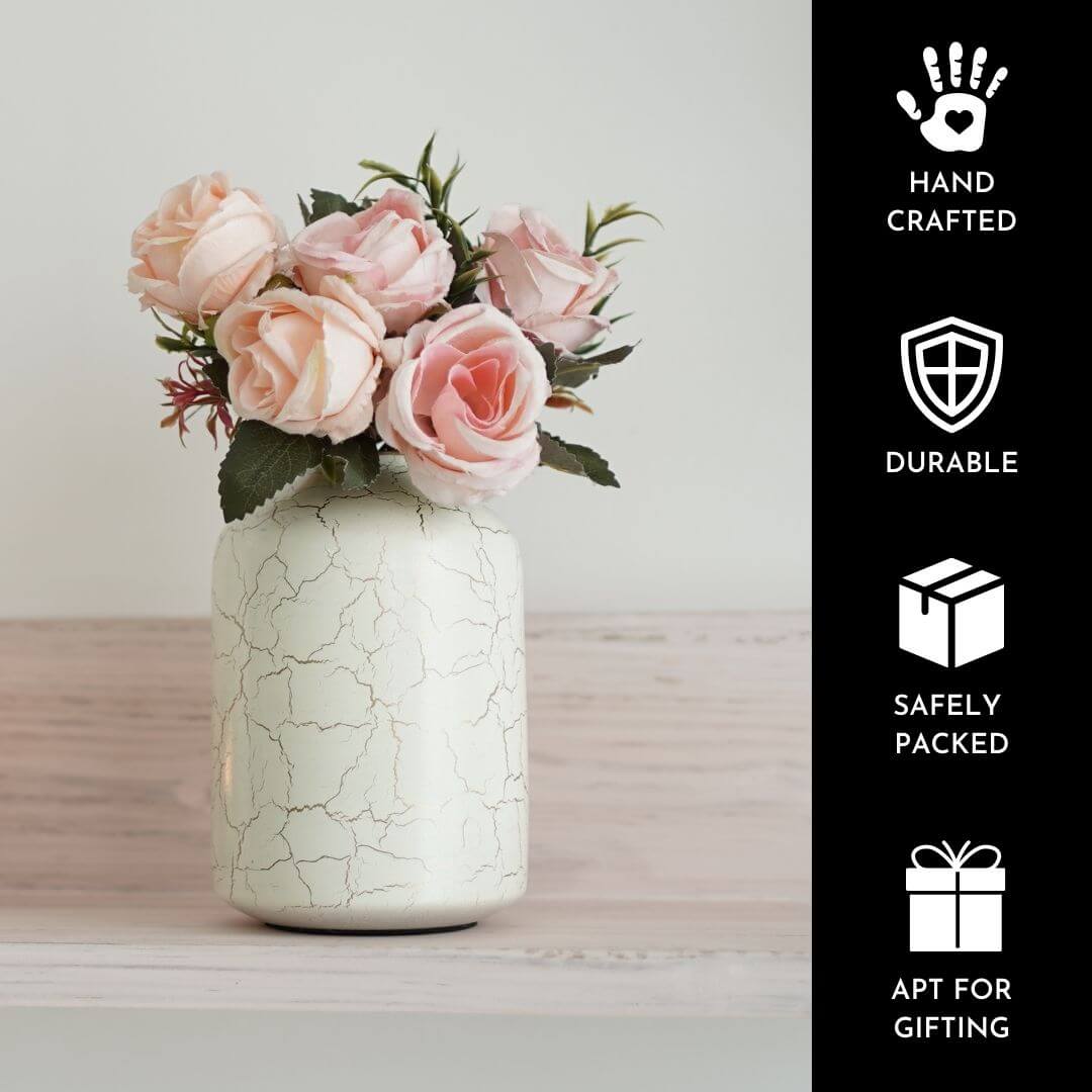 Metal Bud Bottle Flower Vase, Black Crackled, 6.2'' - Behoma