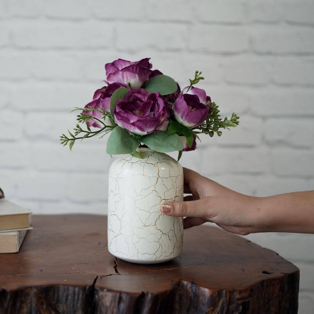 Metal Bud Bottle Flower Vase, Black Crackled, 6.2'' - Behoma