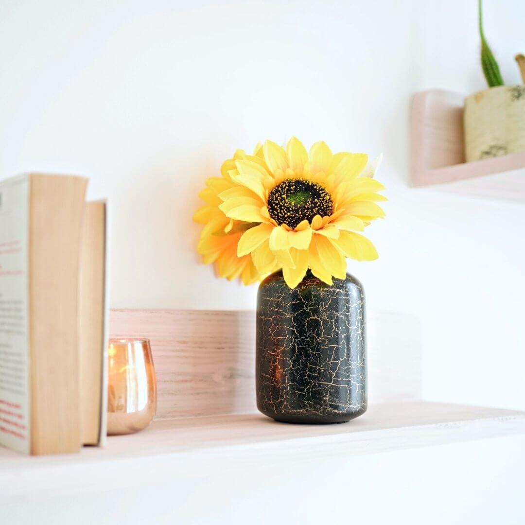 Metal Bud Bottle Flower Vase, Black Crackled, 6.2'' - Behoma
