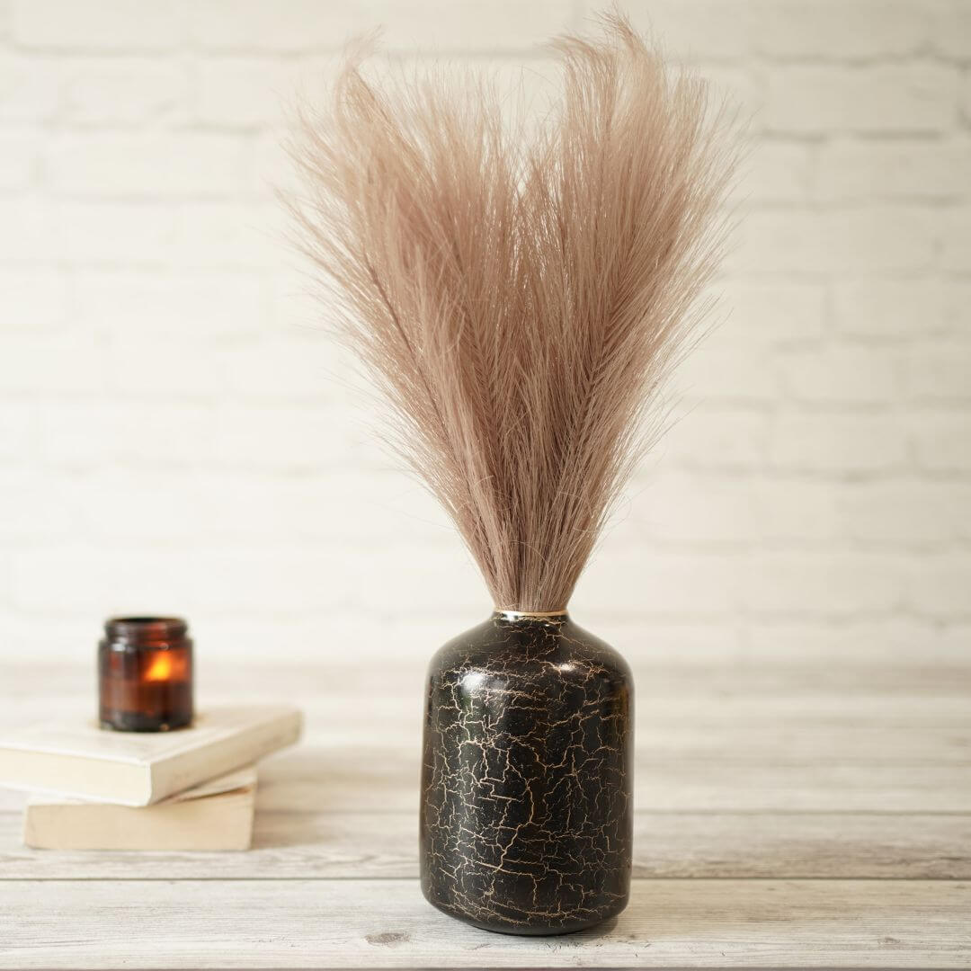 Metal Bud Bottle Flower Vase, Black Crackled, 6.2'' - Behoma