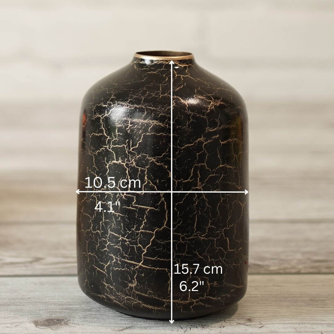Metal Bud Bottle Flower Vase, Black Crackled, 6.2'' - Behoma