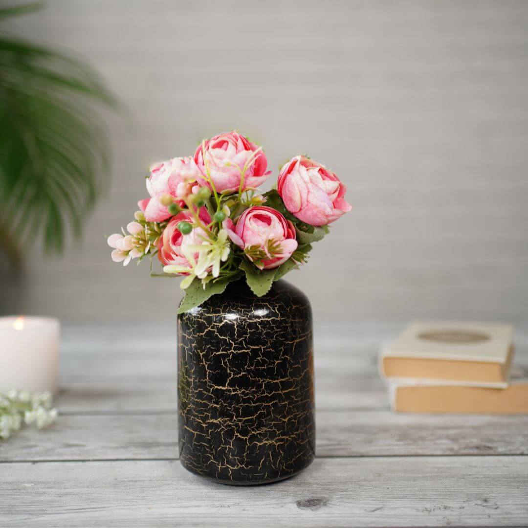Off-white Metal Flower Vase | Crackled