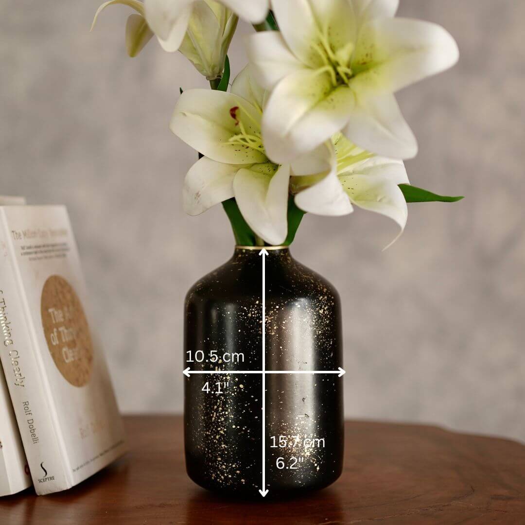 Metal Bud Bottle Flower Vase, Black Speckled, 6'' - Behoma