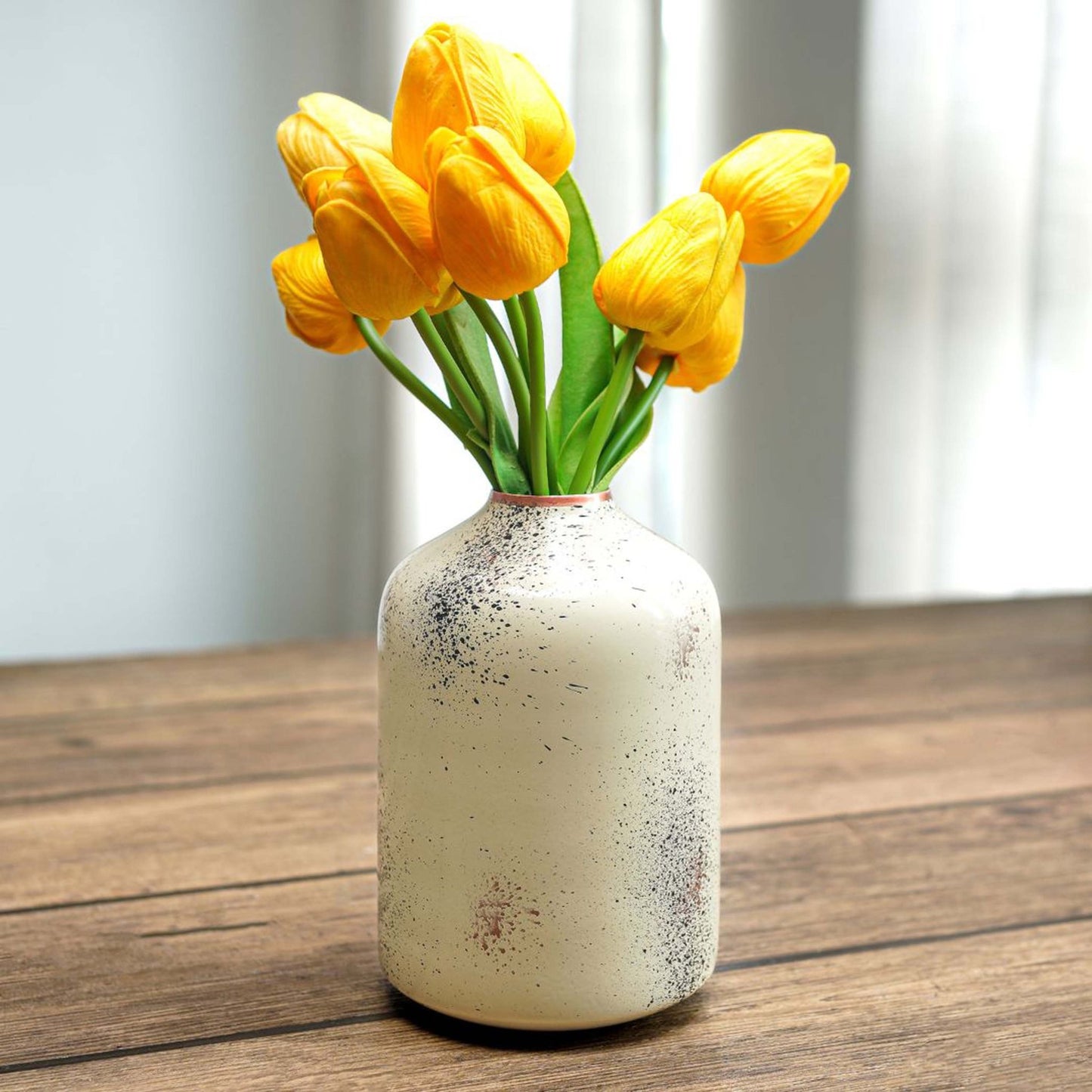 Metal Bud Bottle Flower Vase, Off - white Speckled, 6'' - Behoma