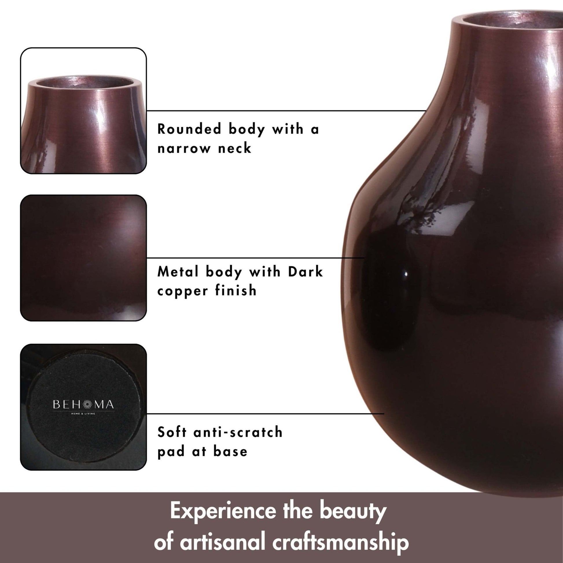Metal Bud Flower Vase, Antique Copper - 6.1'' - Behoma