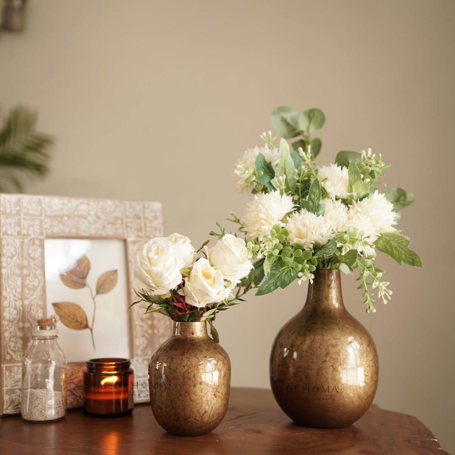 Metal Bud Vase Set, Antique Gold finish - Behoma
