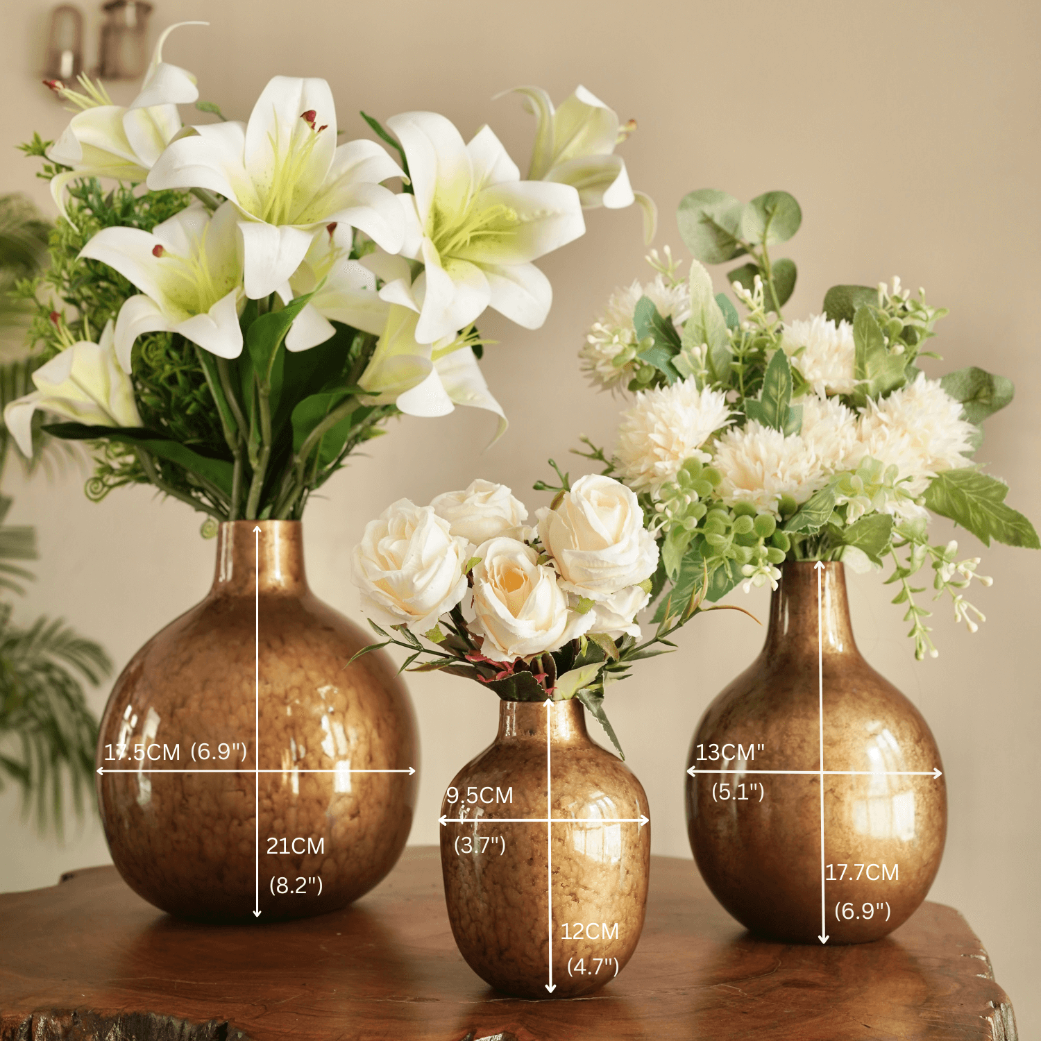 Metal Bud Vase, Antique Gold finish, Set of 3 - Behoma