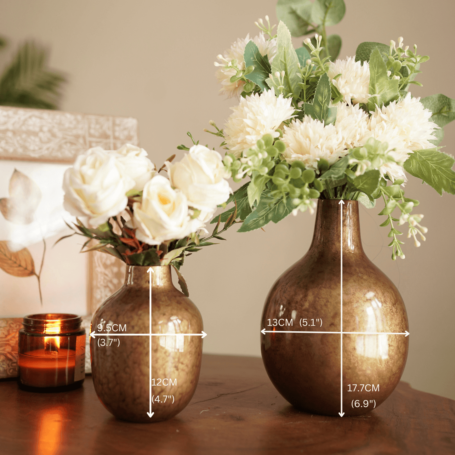 Metal Bud Vase Set, Antique Gold finish - Behoma