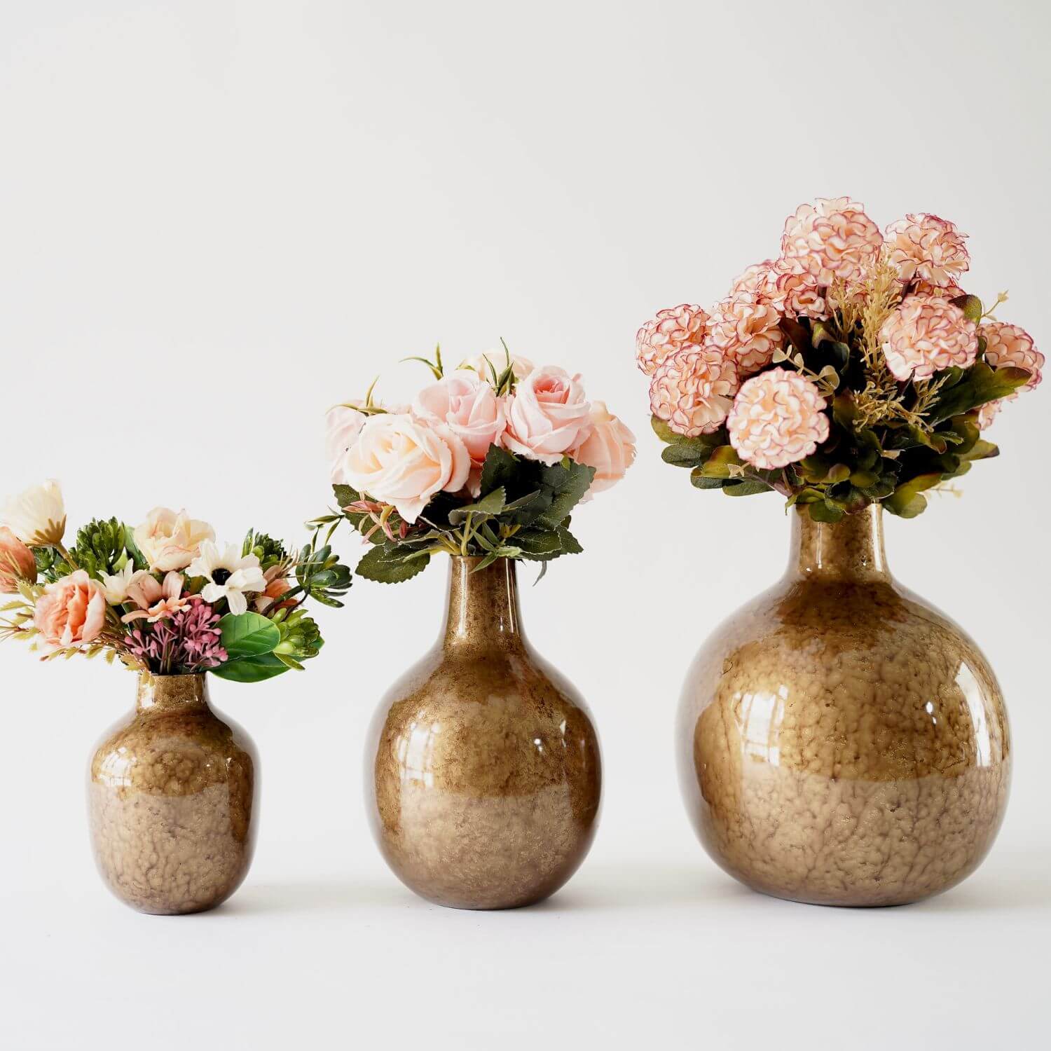 Metal Bud Vase, Antique Gold finish, Set of 3 - Behoma