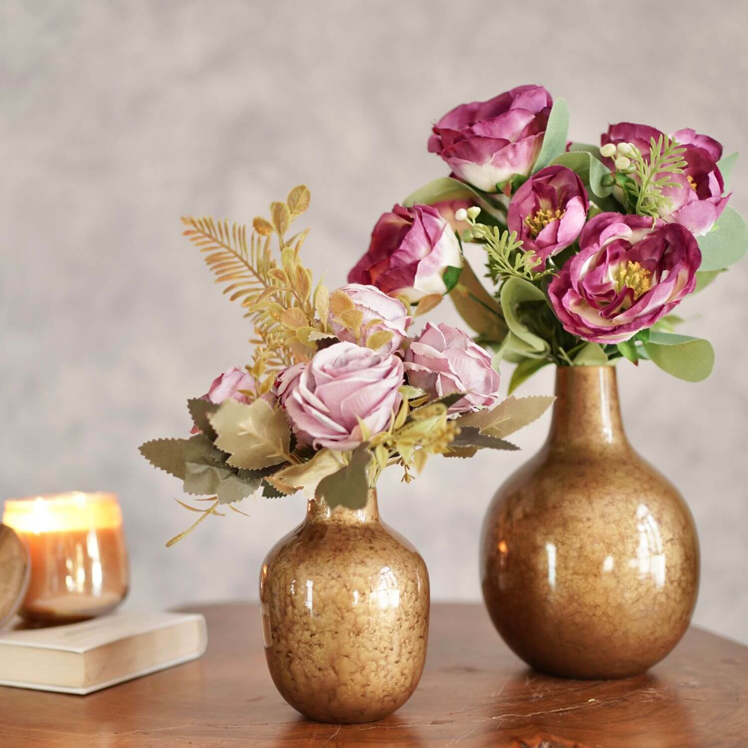 Metal Bud Vase Set, Antique Gold finish - Behoma