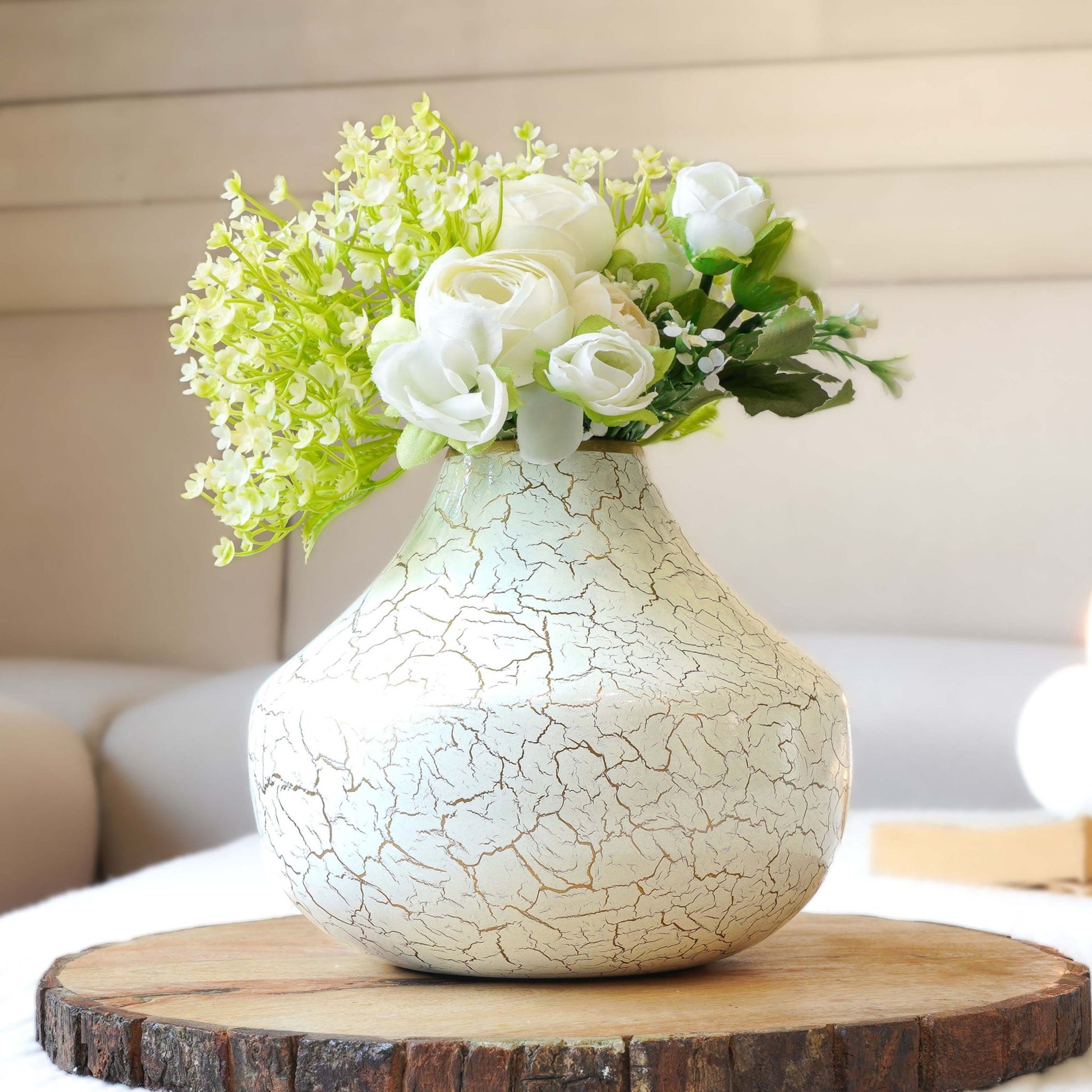 Metal Flower Vase Large | Off - White - Behoma