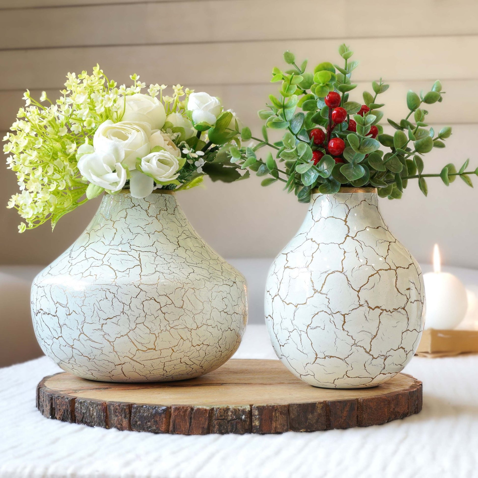 Metal Flower Vase Set | Off - White - Behoma