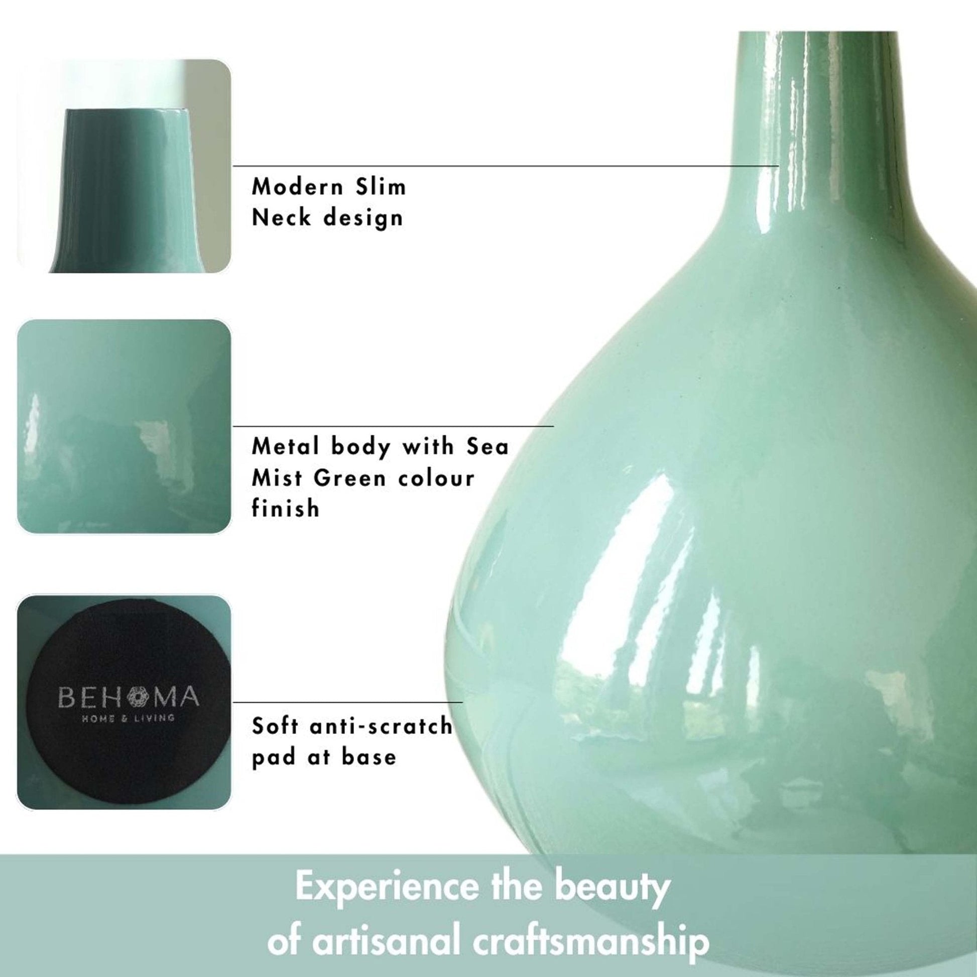 Metal Flower Vase | Sea Mist Green - Behoma