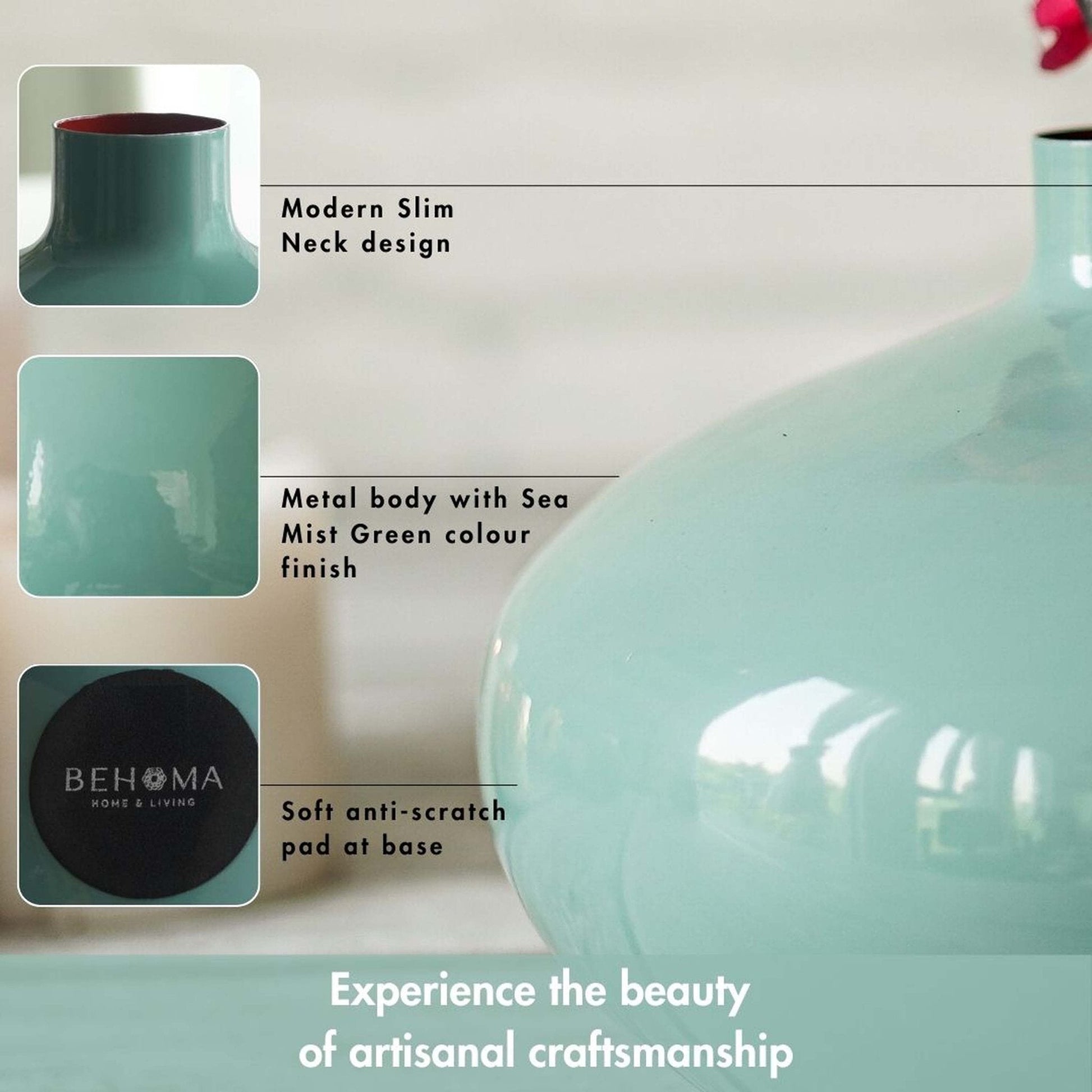 Metal Flower Vase | Sea Mist Green - Behoma