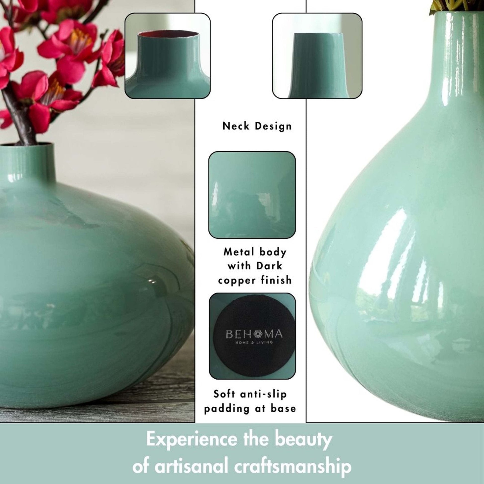 Metal Flower Vase | Sea Mist Green - Behoma