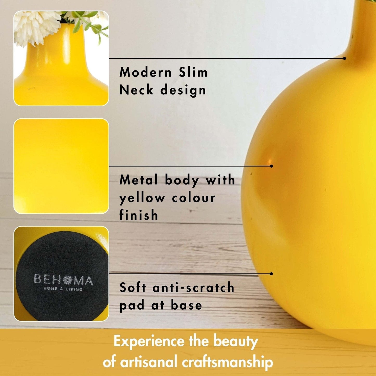 Metal Flower Vase | Yellow - Behoma